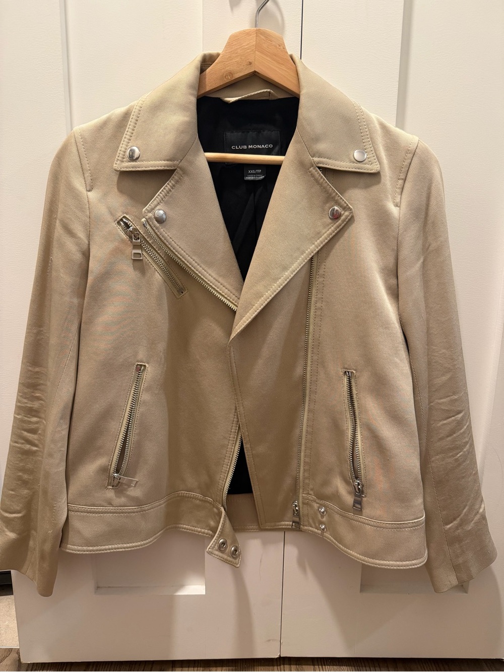 Club Monaco Beige Moto Jacket with Silver Hardware